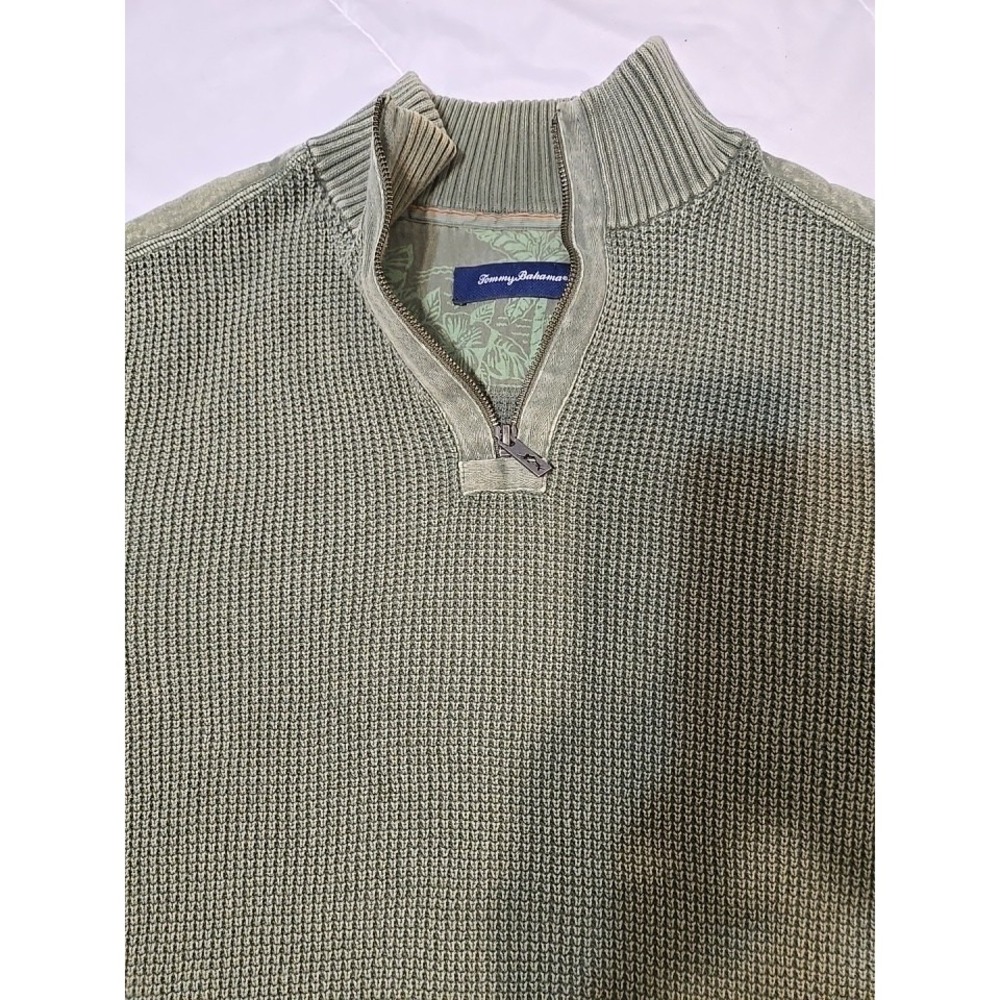 Tommy Bahama Men's 1/4 Zip Pullover Sweater Green Knit Long Sleeve Casual Large - Picture 3 of 4